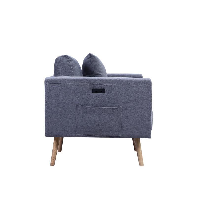 Easton Dark Gray Linen Fabric Sofa Loveseat Living Room Set with USB Charging Ports Pockets & Pillows. Picture 7