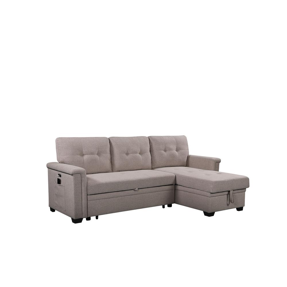 Ashlyn Light Gray Reversible Sleeper Sectional Sofa with Storage Chaise, USB Charging Ports and Pocket. Picture 1
