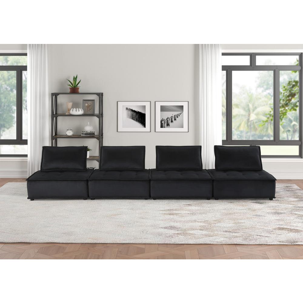 Anna Black Velvet 4 Pc Modular Sofa. Picture 5