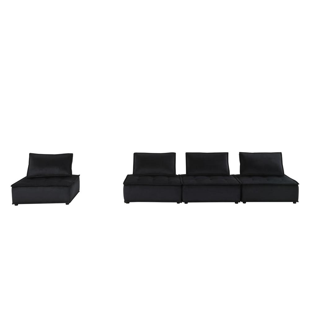 Anna Black Velvet 4 Pc Modular Sofa. Picture 1