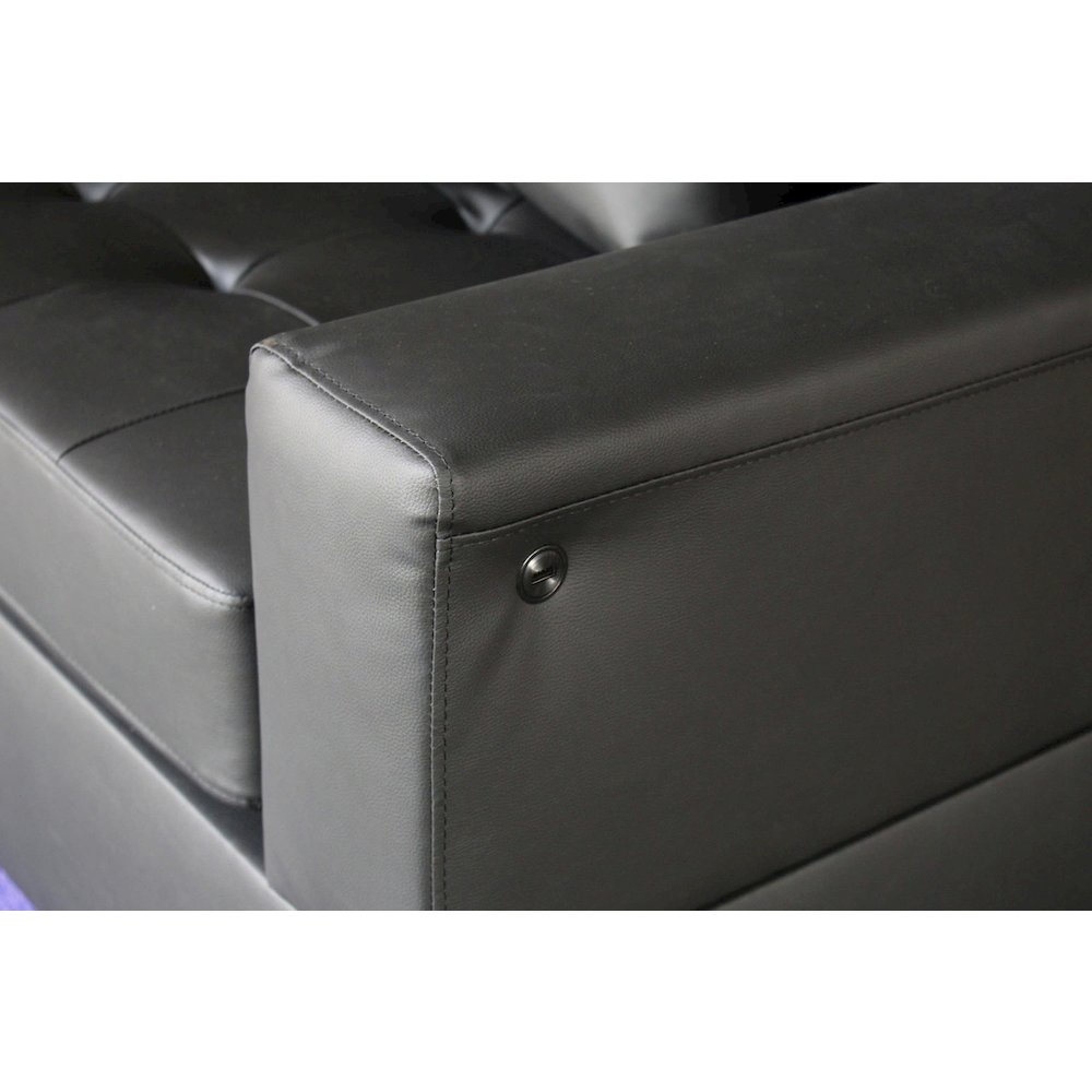 55.5"W Black PVC Fabric Loveseat with LED Lights, USB Charger, Tufted Cushions. Picture 5