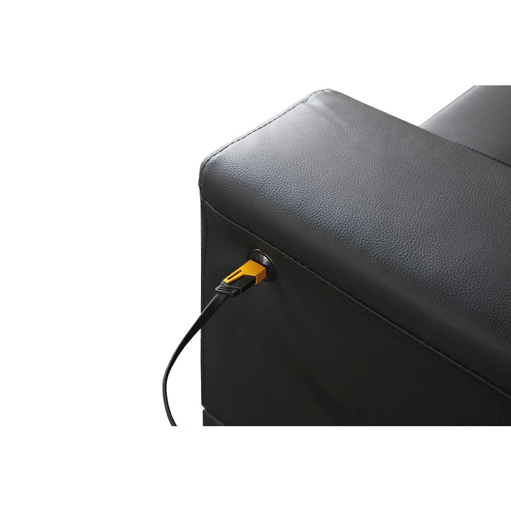 55.5"W Black PVC Fabric Loveseat with LED Lights, USB Charger, Tufted Cushions. Picture 7