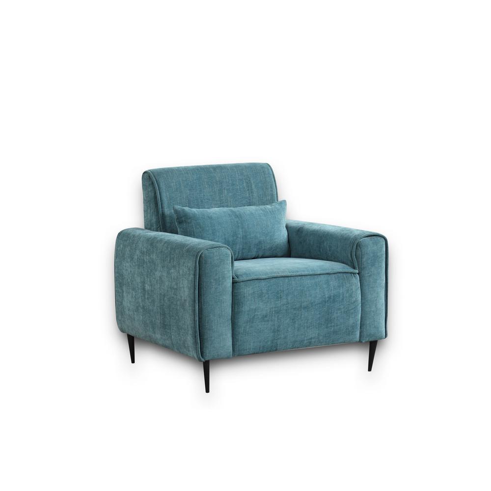 Valentina Blue Chenille Chair with Metal Legs and Throw Pillow. Picture 1