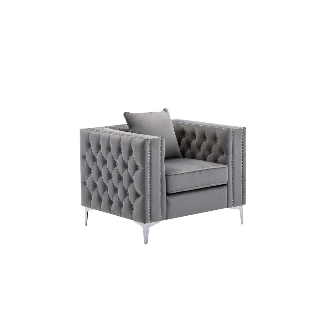 LILOLA Lorreto Gray Velvet Chair. Picture 1