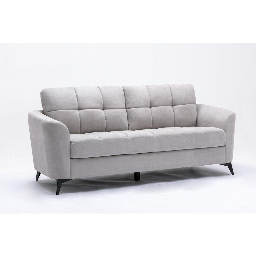 Callie Light Gray Velvet Fabric Sofa Loveseat Living Room Set. Picture 2