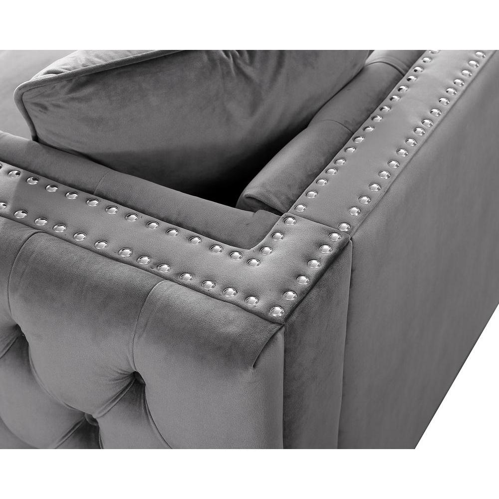 LILOLA Lorreto Gray Velvet Loveseat. Picture 3