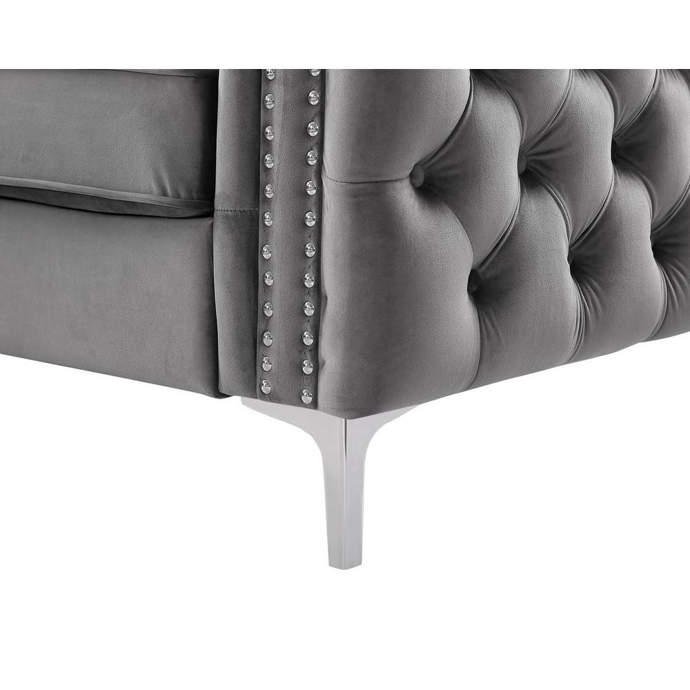 LILOLA Lorreto Gray Velvet Loveseat. Picture 4