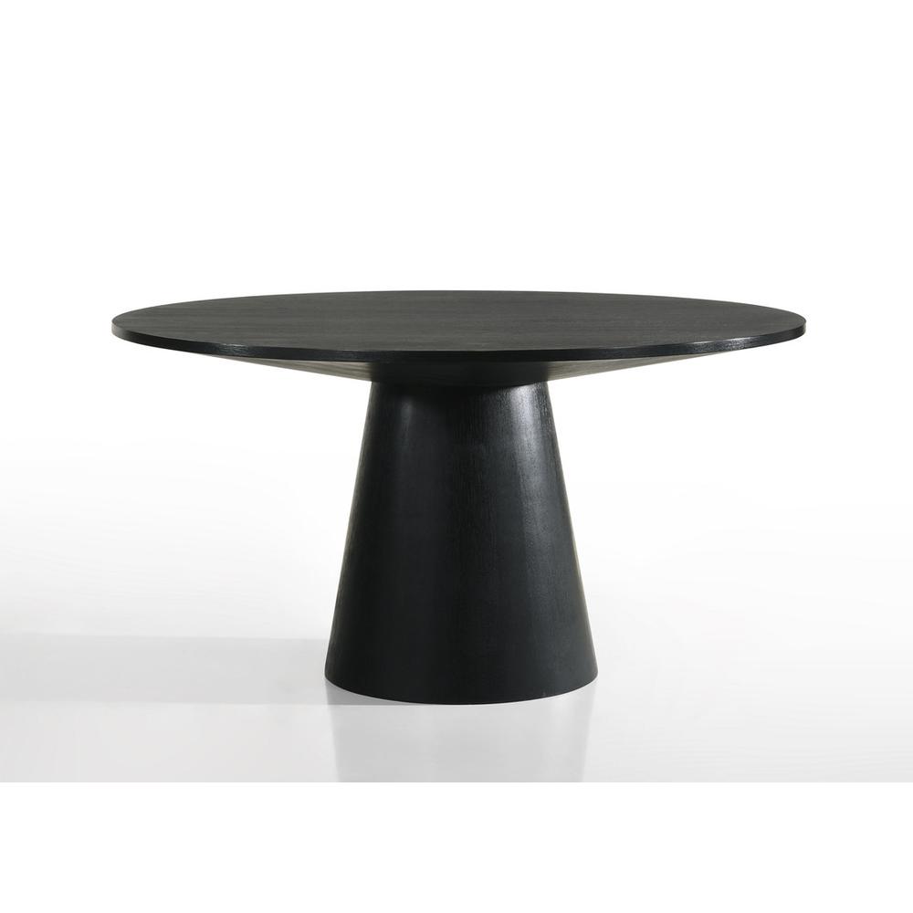 Jasper Ebony Black 5 Piece 59" Wide Contemporary Round Dining Table Set with Beige Fabric Chairs. Picture 5