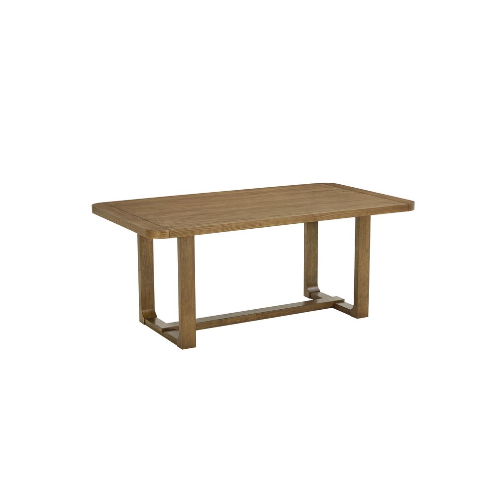 5Pc 72" Rectangular Walnut Oak Finish Sled Dining Set with Sherpa Fabric Chairs. Picture 2