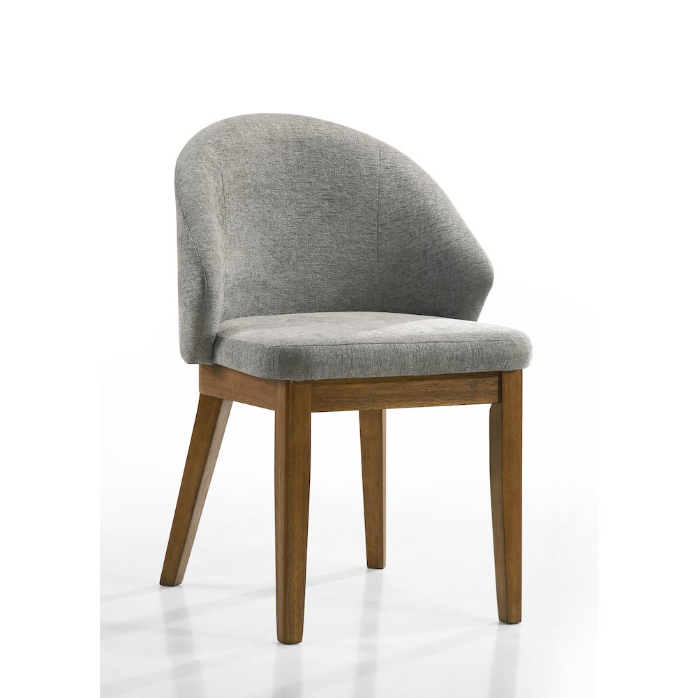 Andrew Set of 2 Barrel-Back Dining Chairs, Light Grey Fabric with Walnut Legs. Picture 3