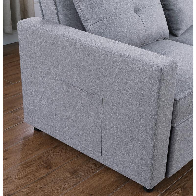 Zoey Light Gray Linen Convertible Sleeper Chair with Side Pocket. Picture 7