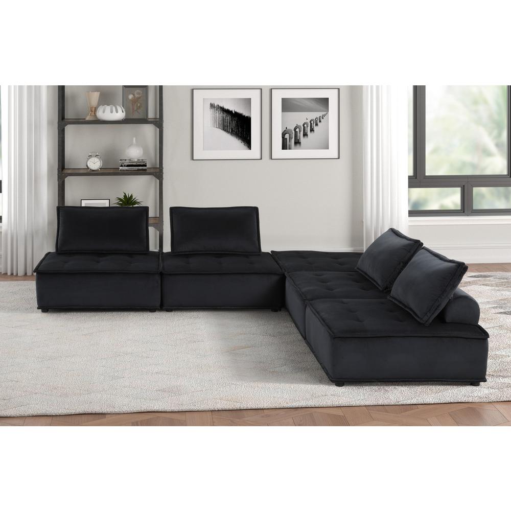 Anna Black Velvet 5 Pc Sofa and Loveseat. Picture 5