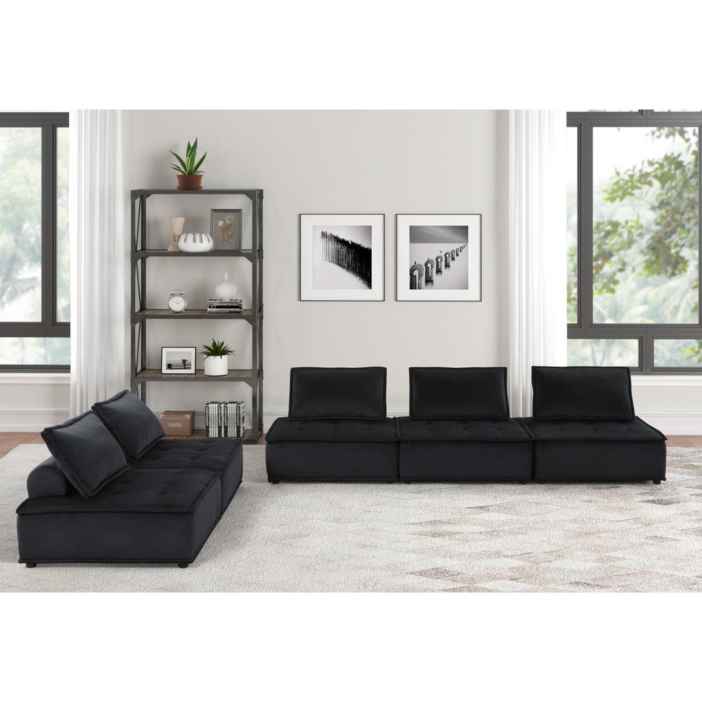 Anna Black Velvet 5 Pc Sofa and Loveseat. Picture 4