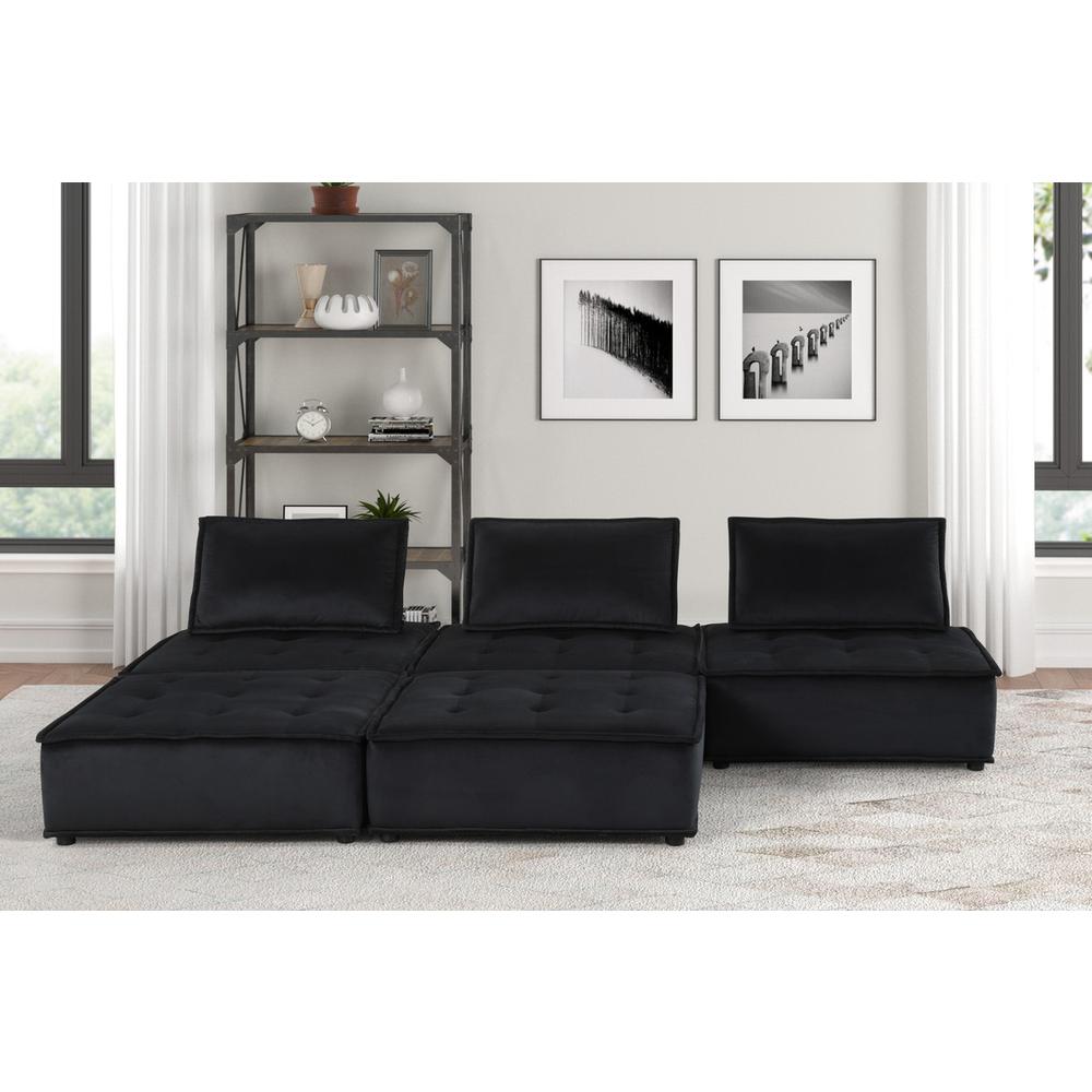 Anna Black Velvet 5 Pc Sofa and Loveseat. Picture 7