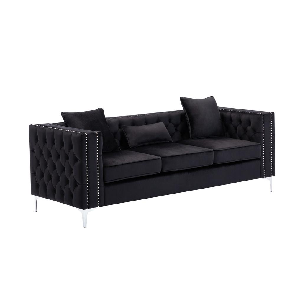 LILOLA Lorreto Black Velvet Sofa. Picture 1