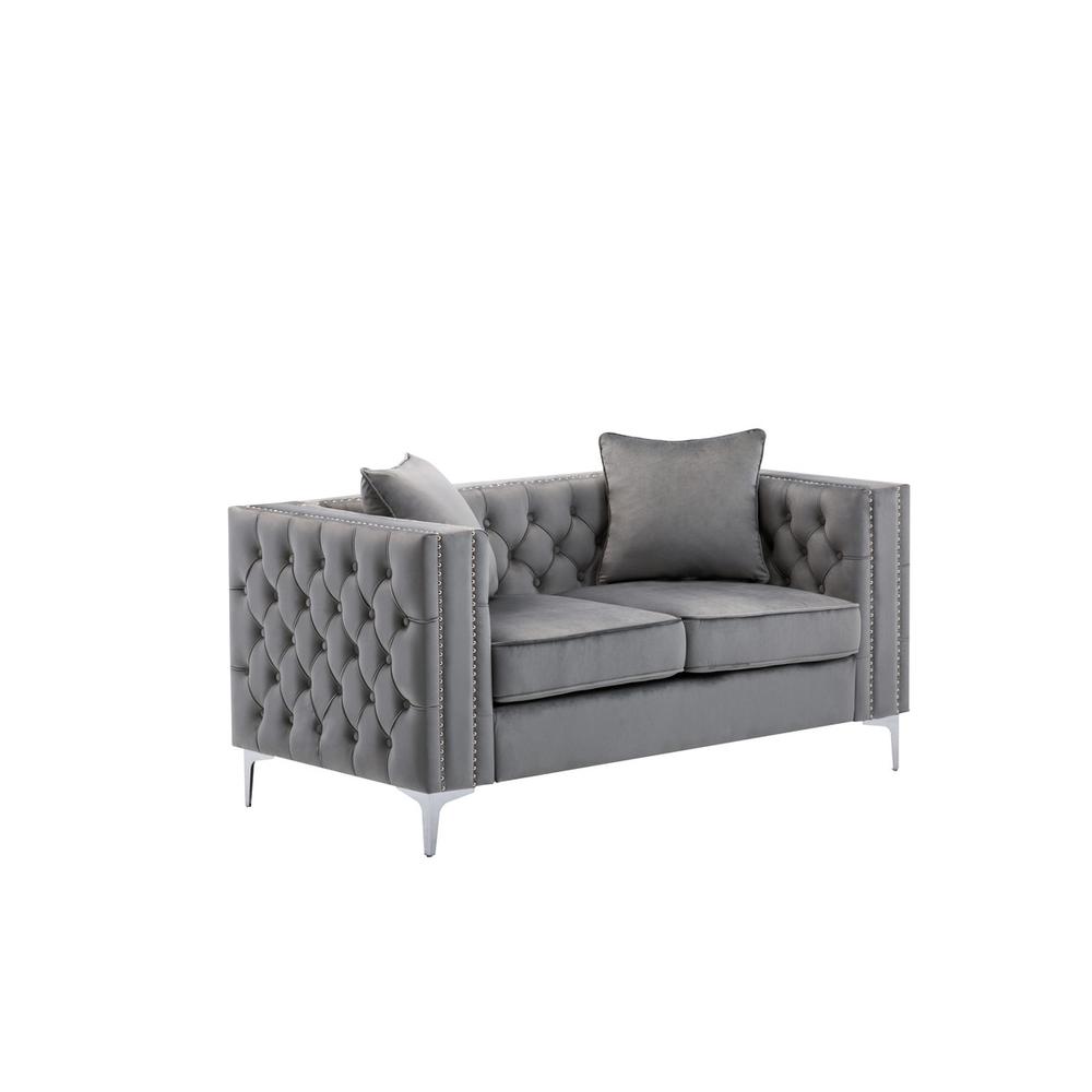 LILOLA Lorreto Gray Velvet Loveseat. Picture 1