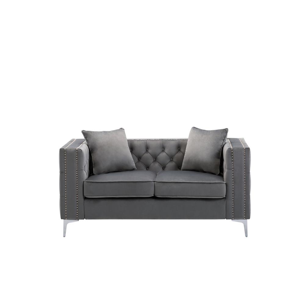 LILOLA Lorreto Gray Velvet Loveseat. Picture 3