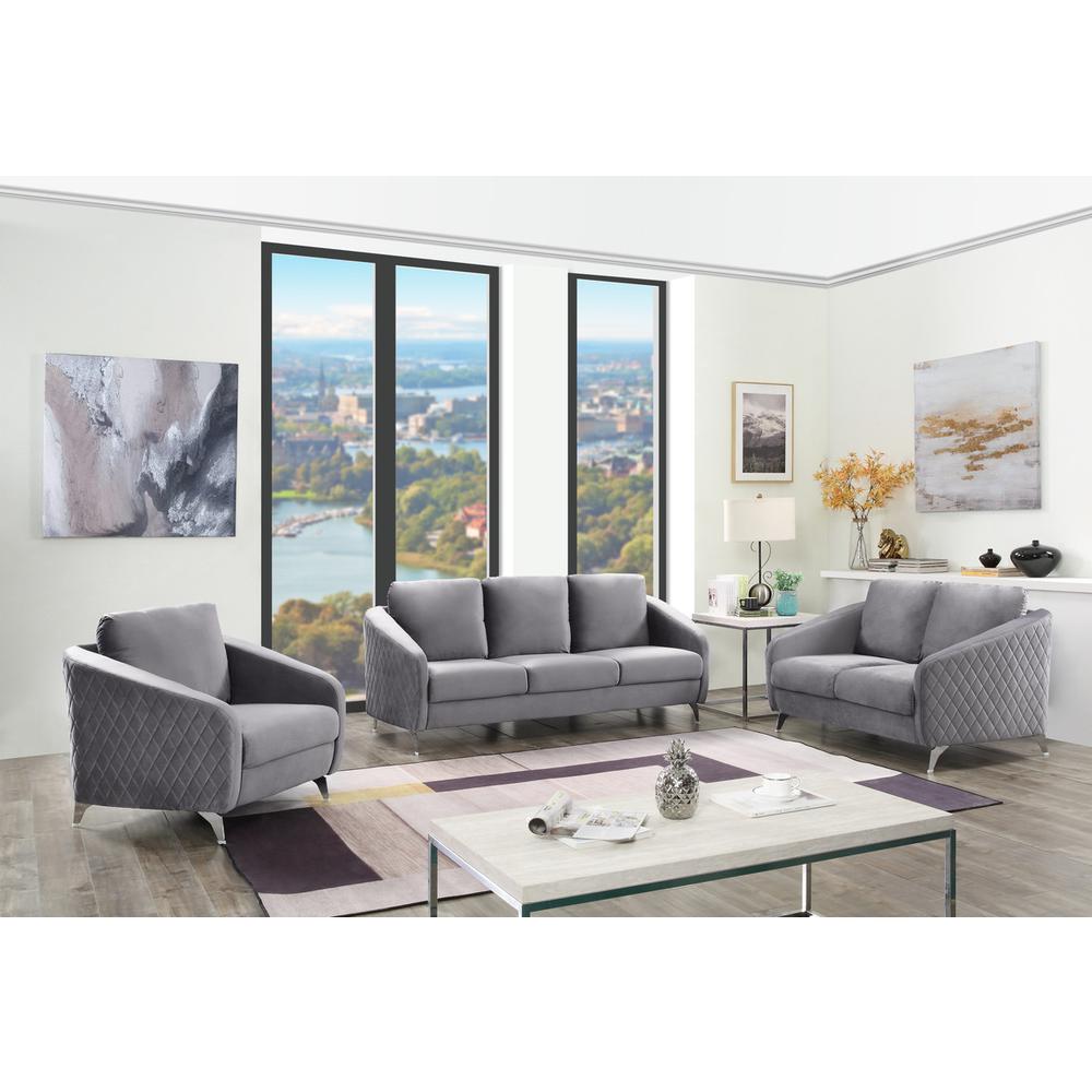 Sofia Gray Velvet Modern Chic Loveseat Couch. Picture 6