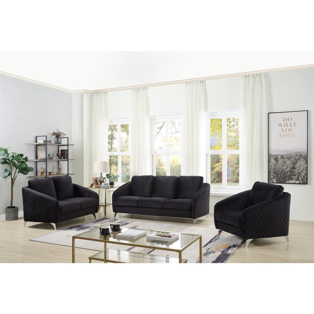 Sofia Black Velvet Modern Chic Loveseat Couch. Picture 6