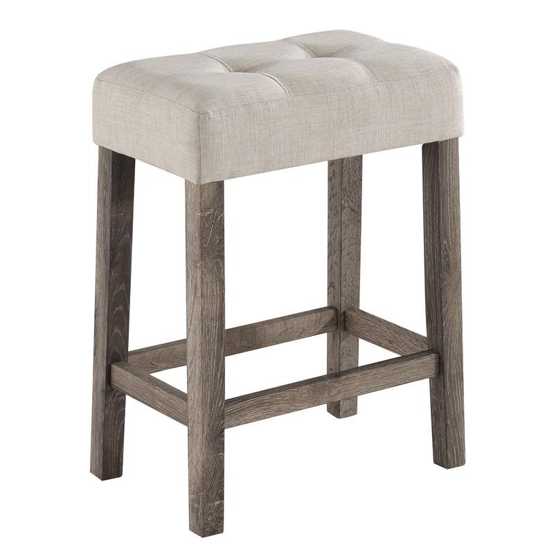 Lux Brown 3 Piece Counter Height 36" Pub Table Set with Tufted Creamy White Linen Stools. Picture 3