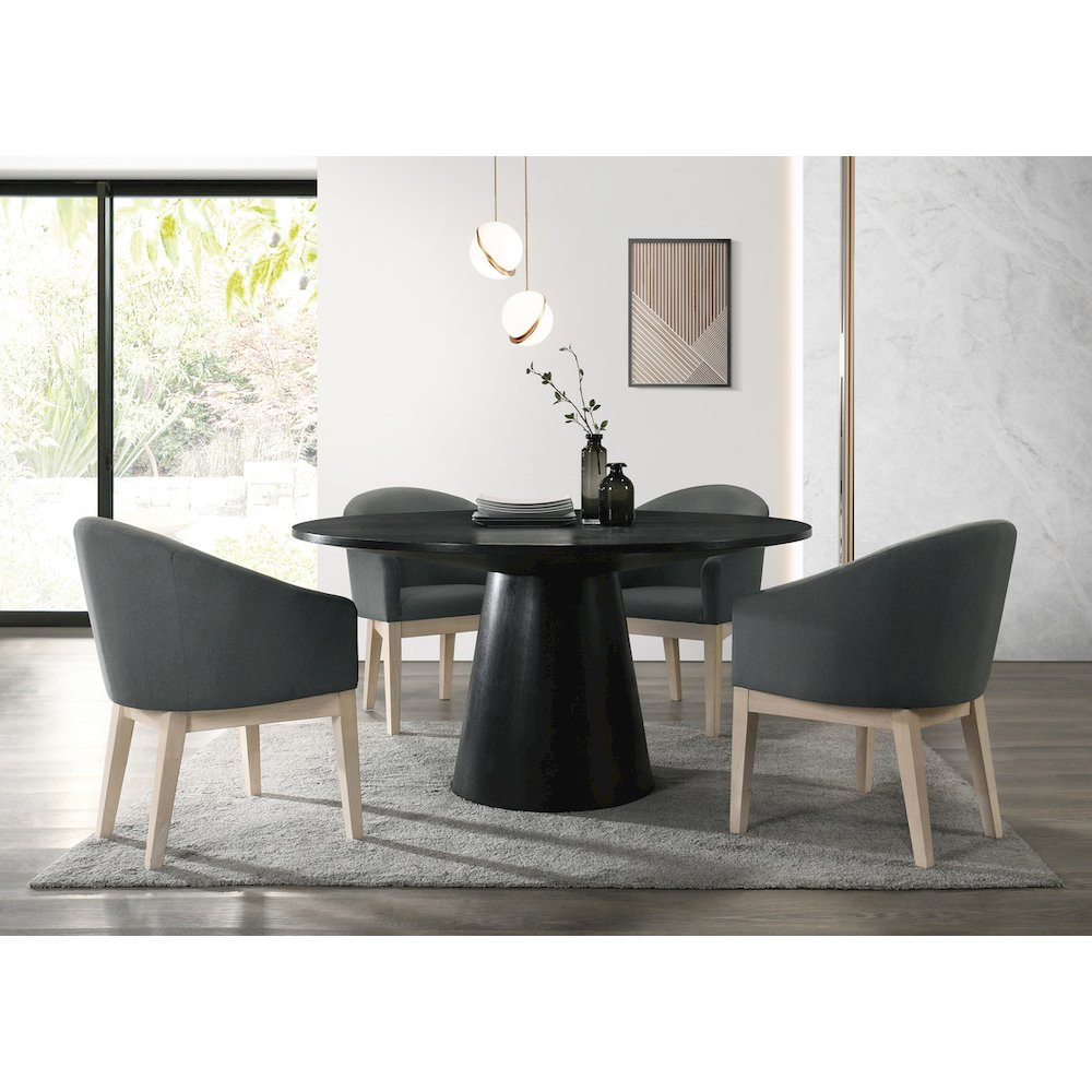 Jasper Ebony Black 5 Piece 59"W Round Dining Table Set with Gray Chairs. Picture 4