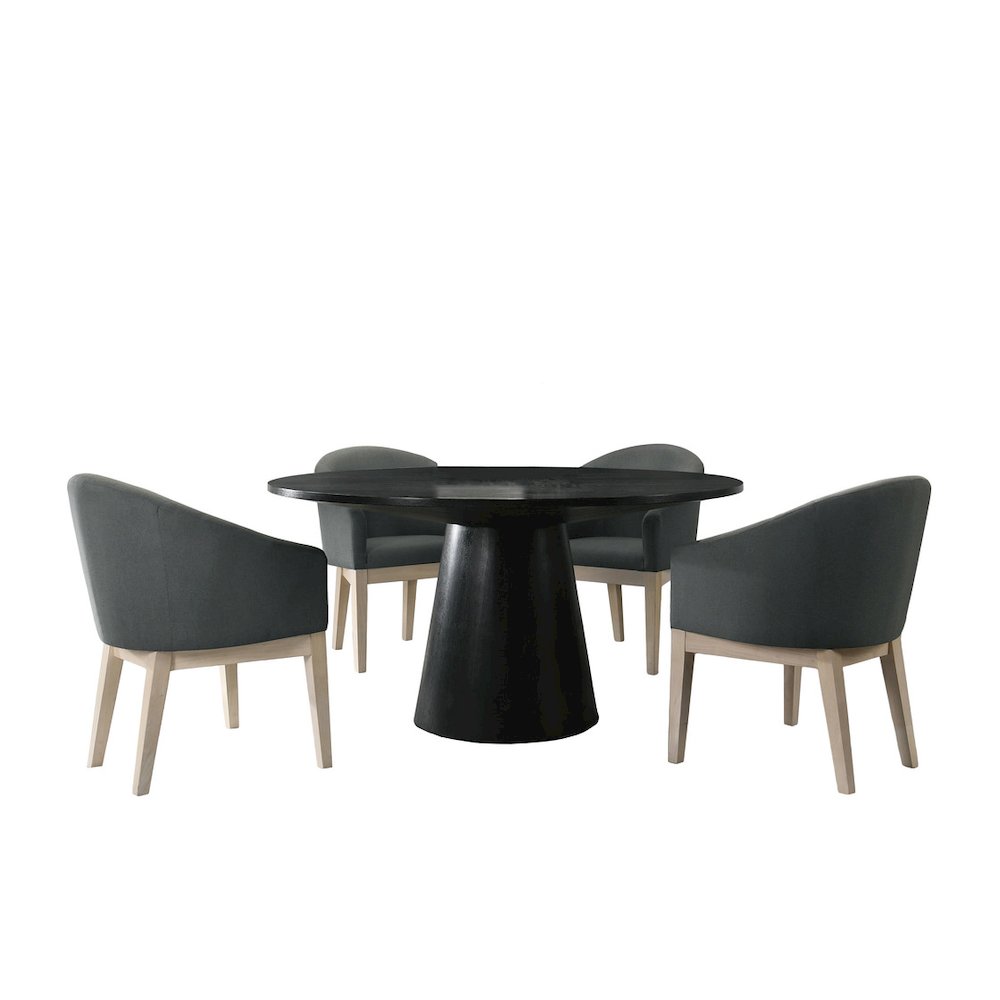 Jasper Ebony Black 5 Piece 59"W Round Dining Table Set with Gray Chairs. Picture 1
