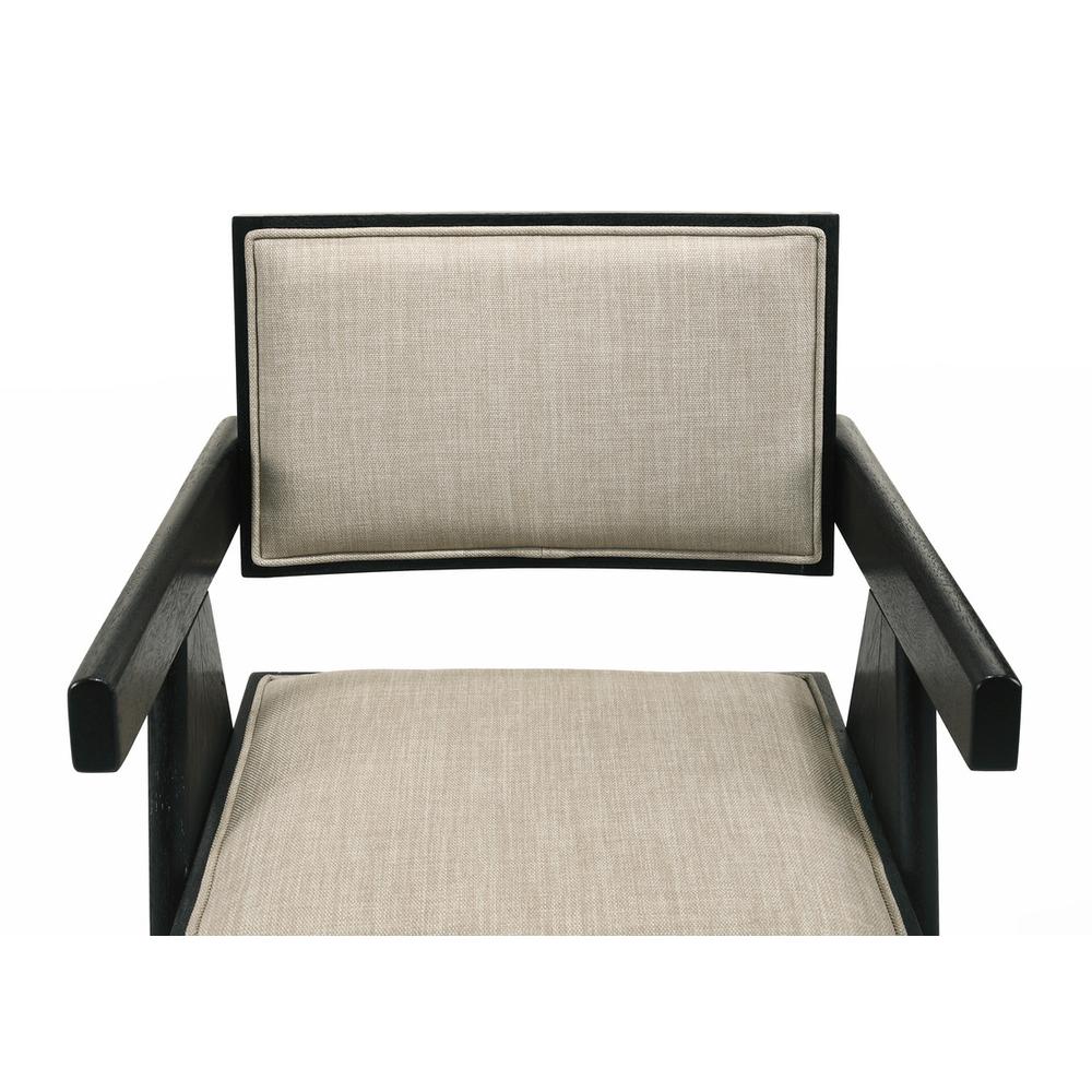 Jasper 21"W Set of 2 Ebony Black Dining Arm Chairs with Beige Upholstered Seat. Picture 7