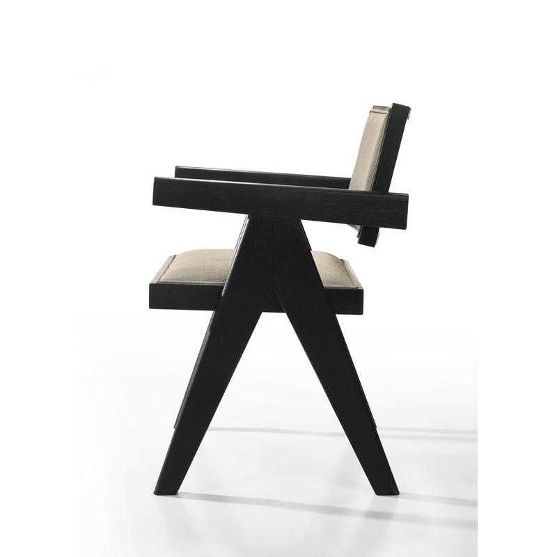 Jasper 21"W Set of 2 Ebony Black Dining Arm Chairs with Beige Upholstered Seat. Picture 5