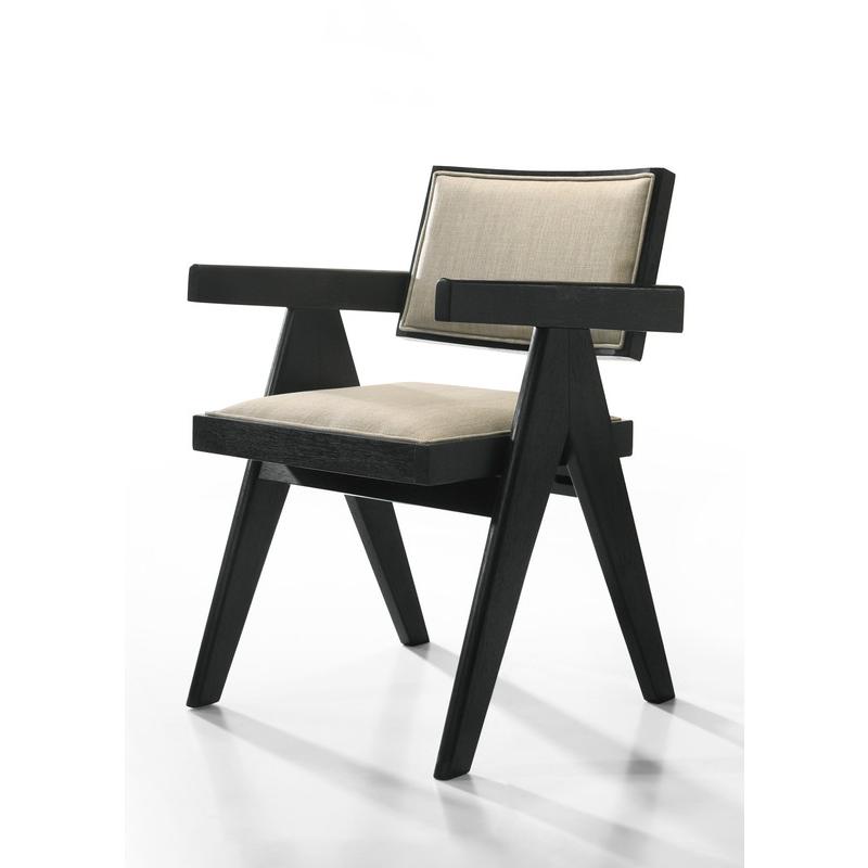 Jasper 21"W Set of 2 Ebony Black Dining Arm Chairs with Beige Upholstered Seat. Picture 2