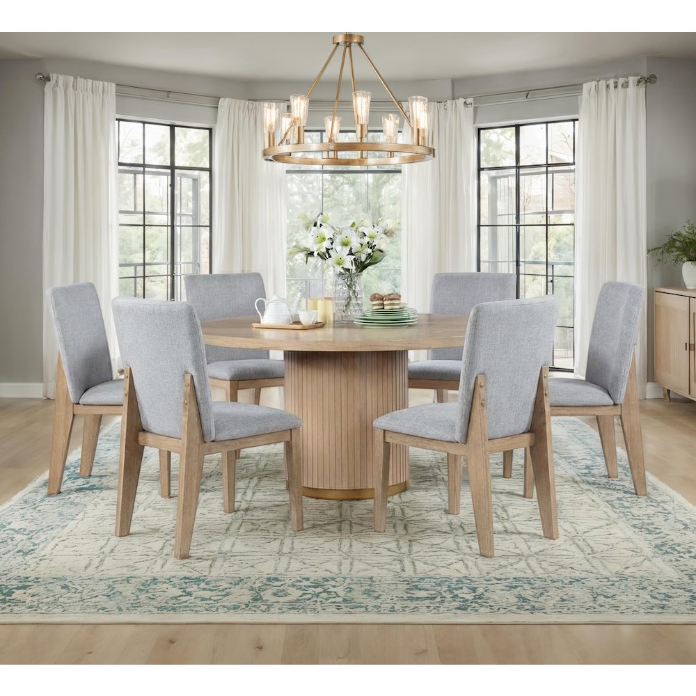 7-Piece Dining Set with 59" Round Table & 6 Gray Dining Chairs. Picture 2