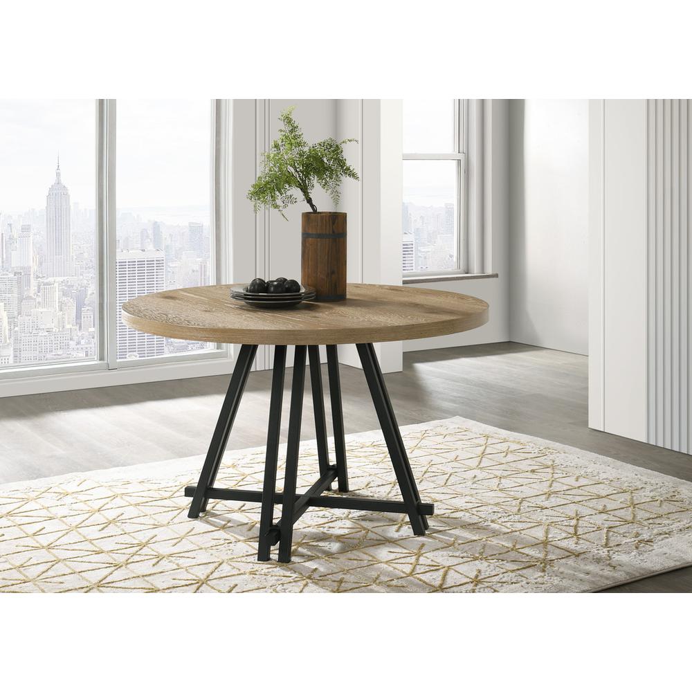 Tate Oak Finish 47" Round Dining Table with Metal Base. Picture 4