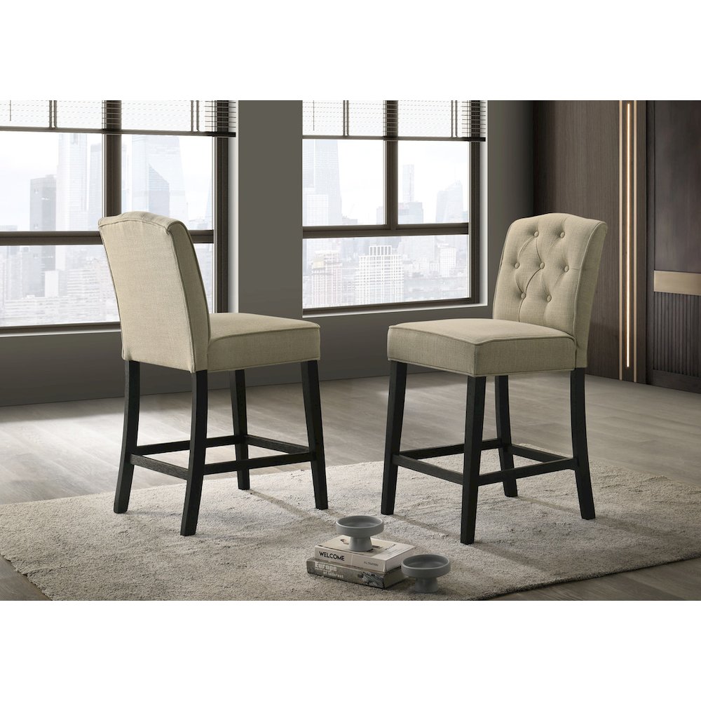 Jasper Set of 2 Beige Fabric Counter Height Chairs with Black Finish Legs. Picture 4