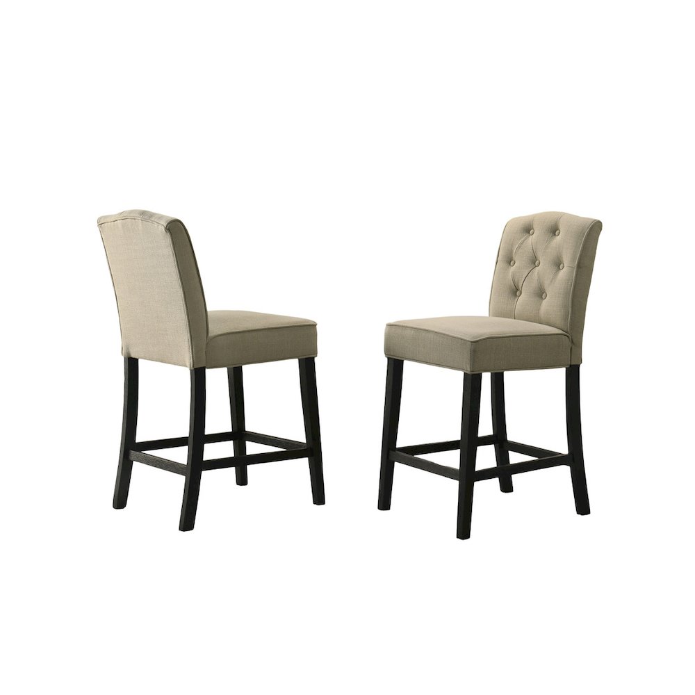 Jasper Set of 2 Beige Fabric Counter Height Chairs with Black Finish Legs. Picture 1