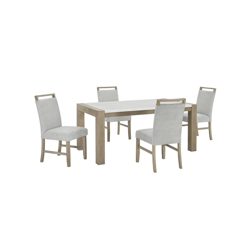 Tabitha 5Pc 66" Rectangular White Faux Marble Top Dining Set in Light Oak Finish. Picture 1