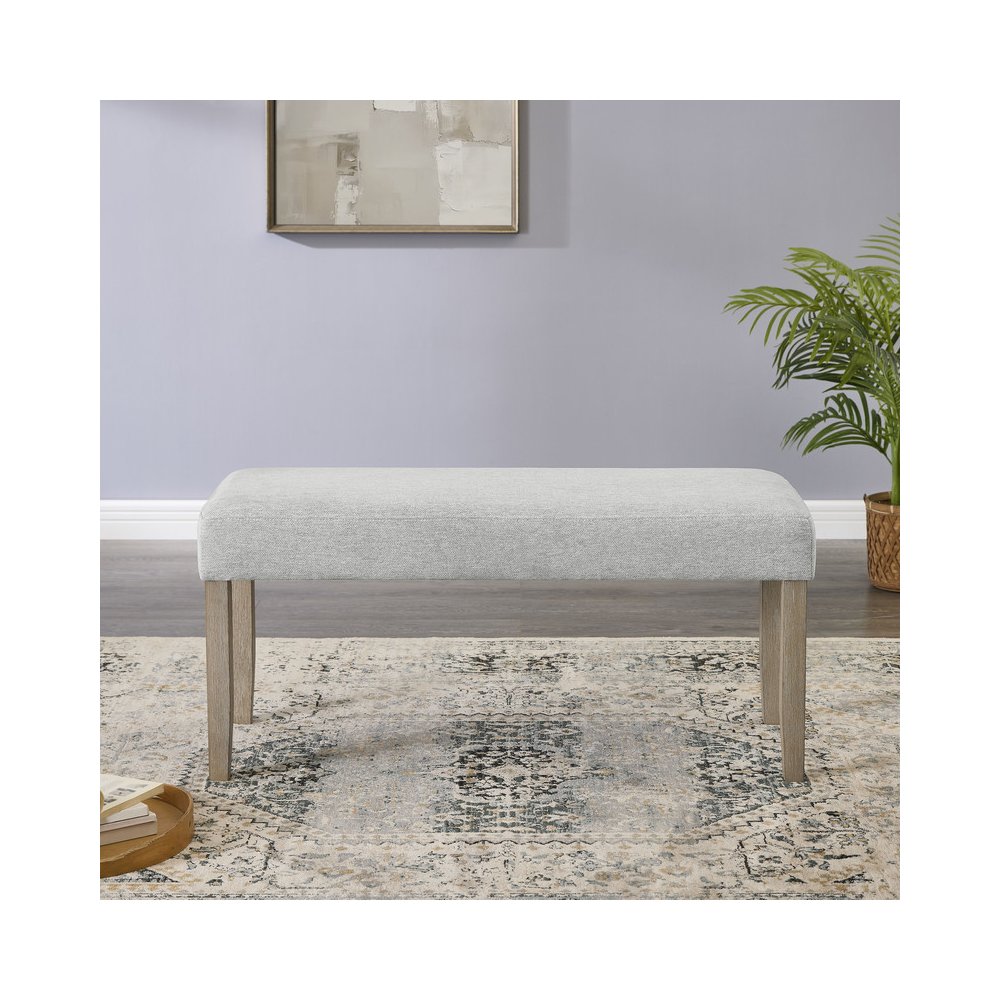 Tabitha Light Oak Finish Dining Bench with Light Gray Fabric. Picture 2