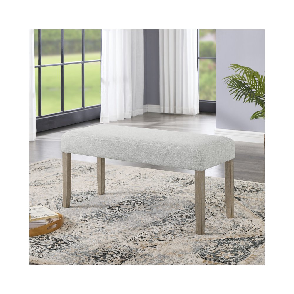 Tabitha Light Oak Finish Dining Bench with Light Gray Fabric. Picture 5