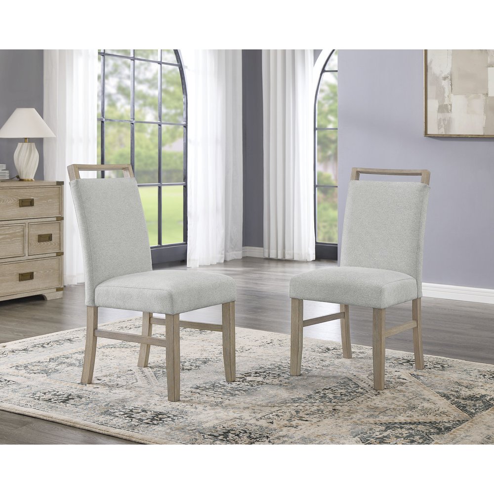 Tabitha Set of 2 Light Oak Finish Dining Side Chairs with Light Gray Fabric. Picture 2