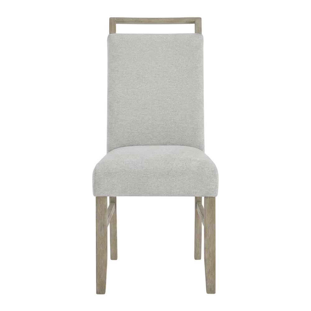 Set of 2 Light Oak Dining Chairs with Gray Fabric Upholstery, Transitional Style. Picture 5