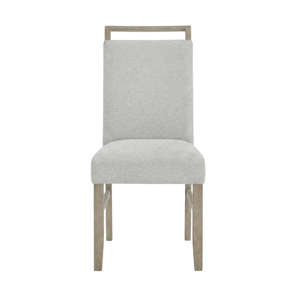 Set of 2 Light Oak Dining Chairs with Gray Fabric Upholstery, Transitional Style. Picture 6