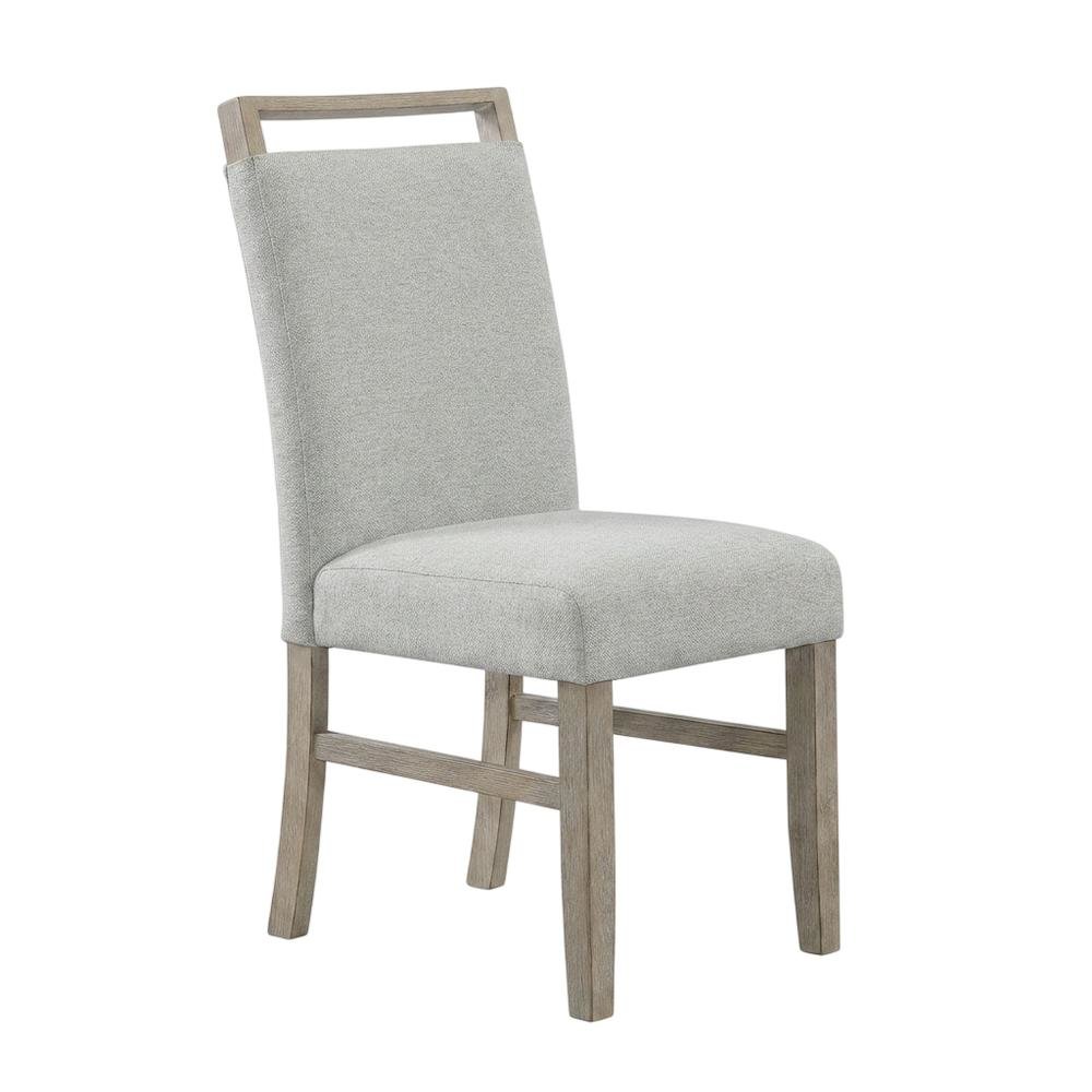 Set of 2 Light Oak Dining Chairs with Gray Fabric Upholstery, Transitional Style. Picture 4