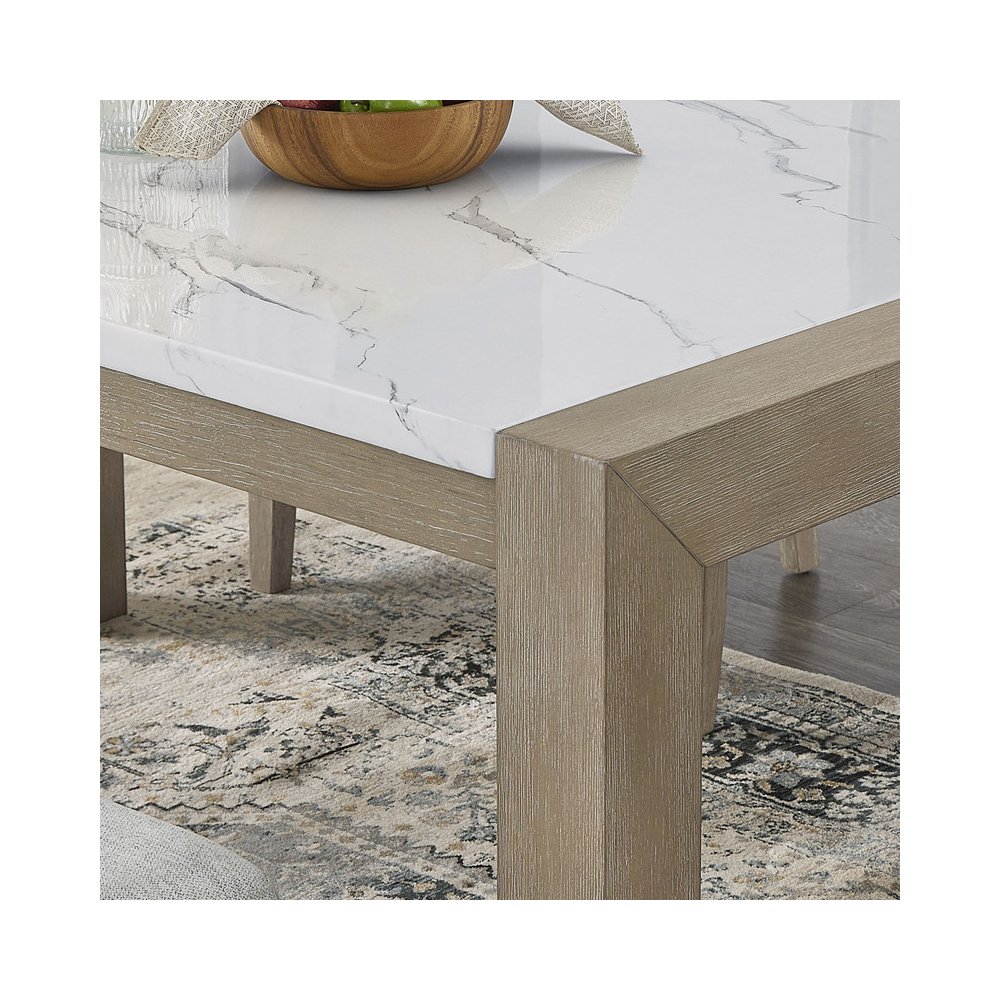 7-Piece Dining Set with 66" Rectangular White Table & 6 Gray Chairs. Picture 5