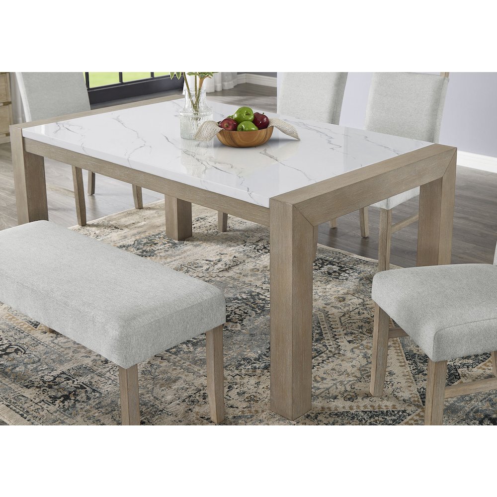 Tabitha 66"W Rectangular White Faux Marble Top Dining Table in Light Oak Finish. Picture 2