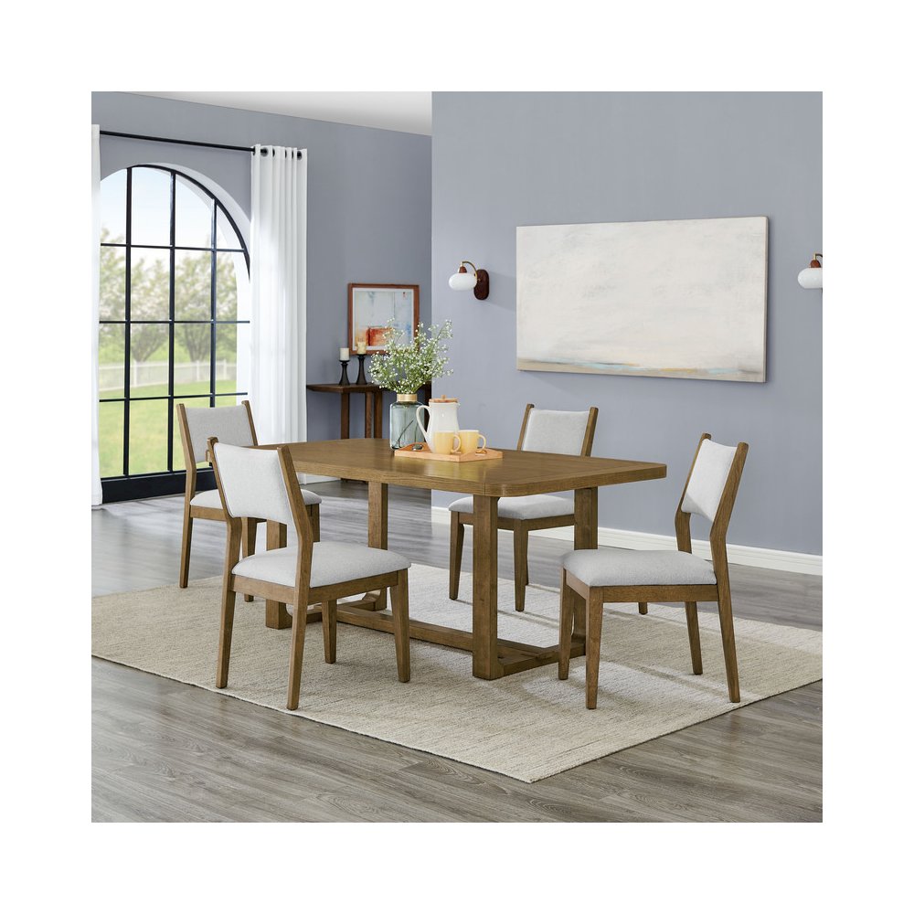 Darla 5Pc 72" Rectangular Walnut Oak Finish Sled Dining Set. Picture 6