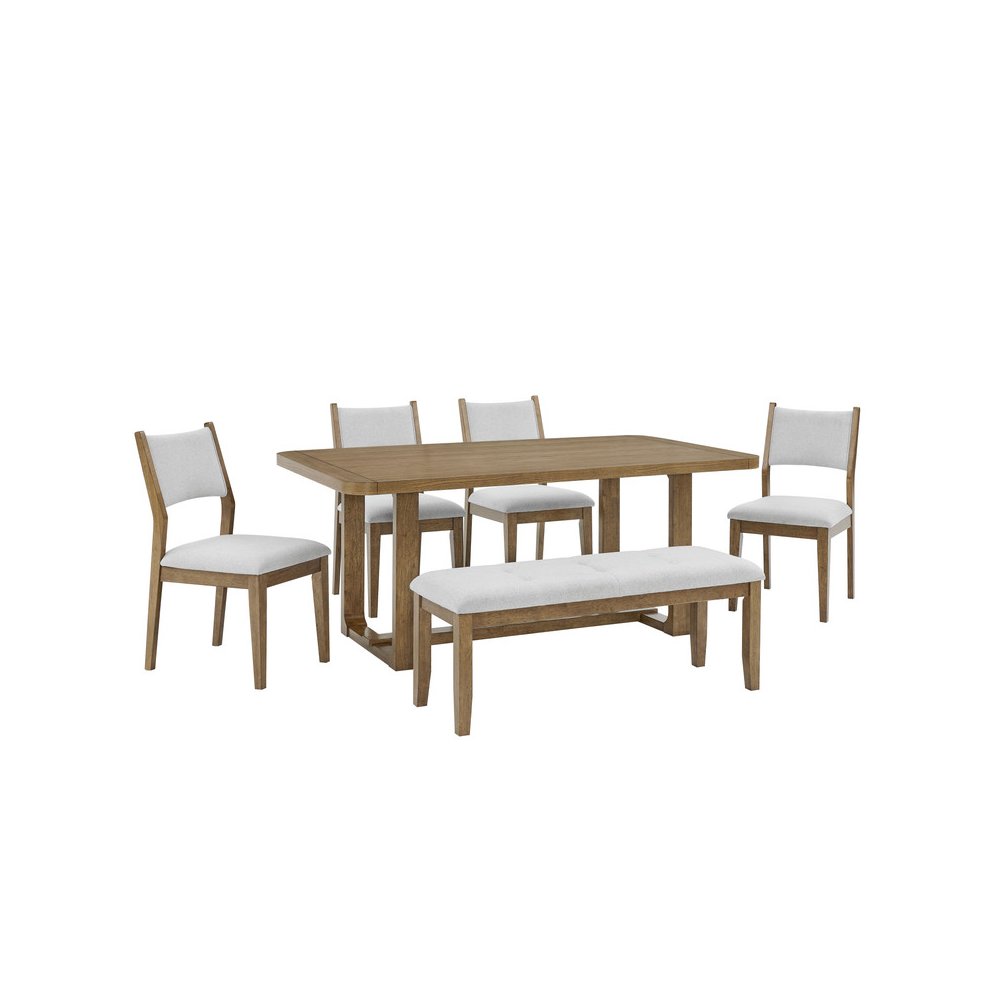 Darla 6Pc 72"W Rectangular Walnut Oak Finish Sled Dining Set with Bench. Picture 1