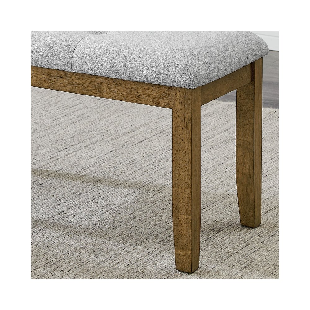Darla Walnut Oak Dining Bench in Light Gray Fabric with Tufting. Picture 5