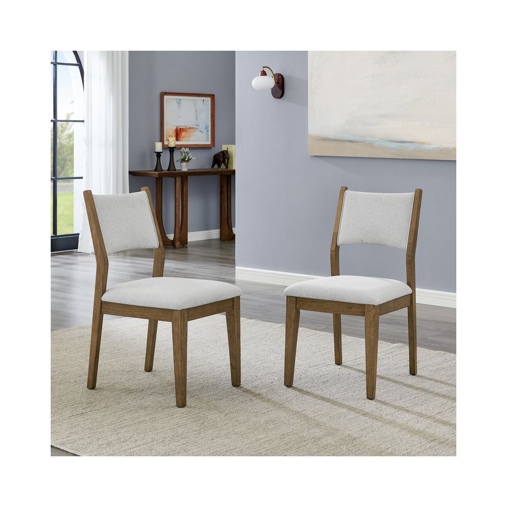 Darla Set of 2 Walnut Oak Dining Side Chairs with Light Gray Fabric. Picture 2