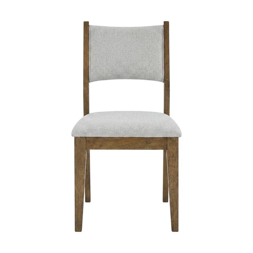 Set of 2 Walnut Oak Dining Chairs with Gray Fabric, Contemporary Style. Picture 6