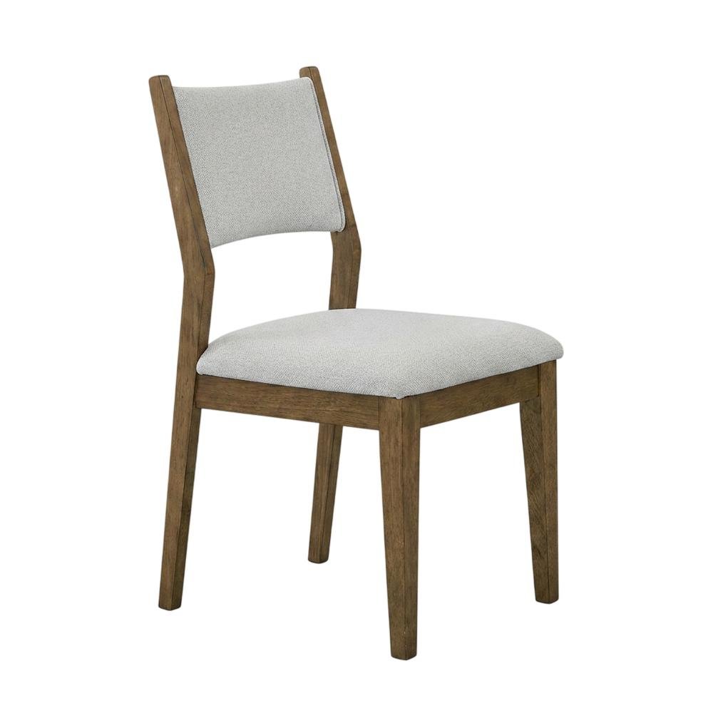 Set of 2 Walnut Oak Dining Chairs with Gray Fabric, Contemporary Style. Picture 4