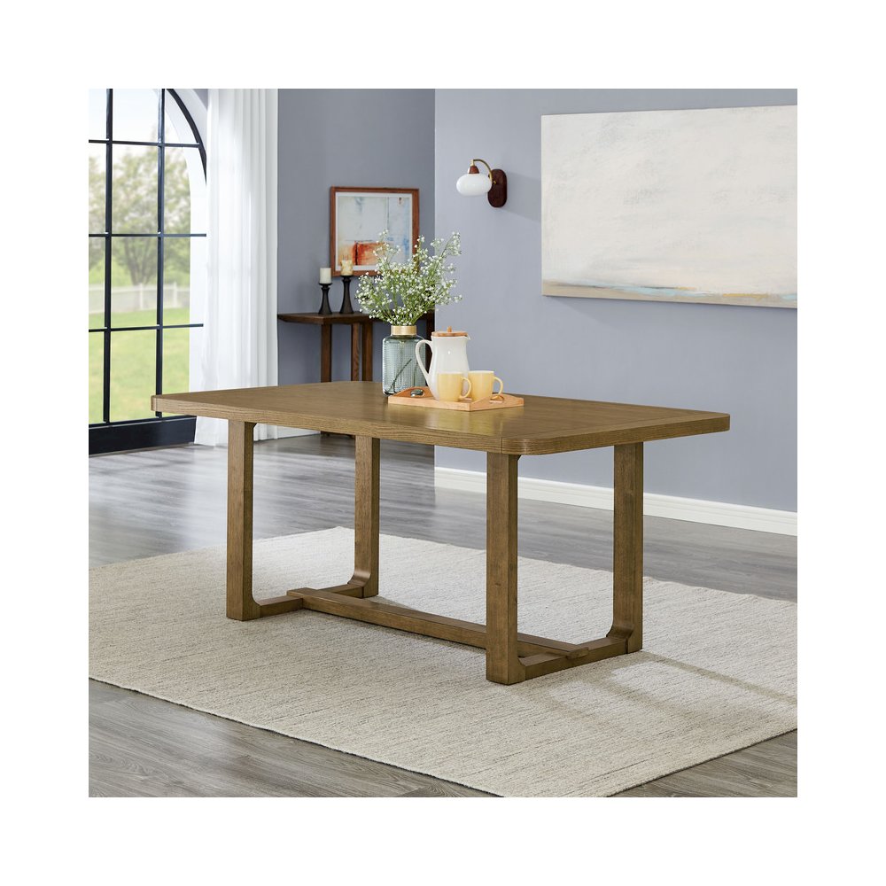 Darla 72" Rectangular Walnut Oak Sled Dining Table. Picture 2