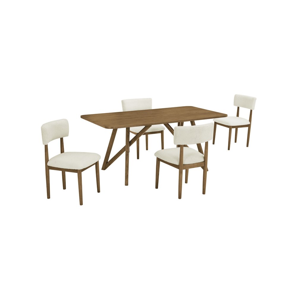 Darla 5Pc 70"W Rectangular Walnut Oak Geometric Cross Base Dining Set. Picture 1